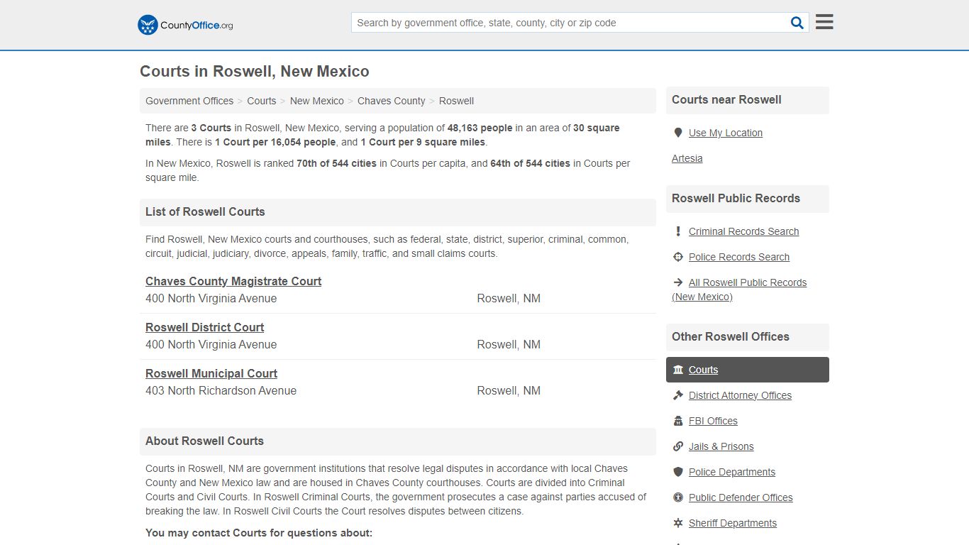 Courts - Roswell, NM (Court Records & Calendars) - County Office